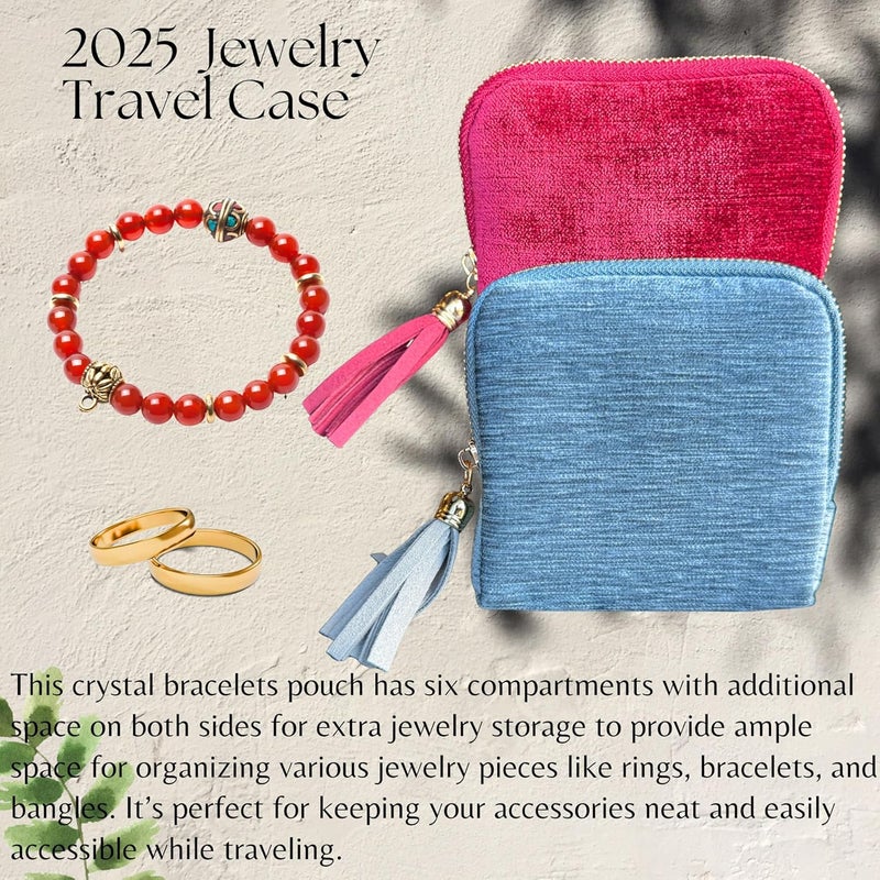 CHIMORY 2025 New Travel Jewelry Case – Portable Organizer for Rings, Bracelets, & Bangles with Tassel Zipper, Elegant Jewelry Roll for Journey, Crystal Jewelry Storage Pouch, Mini, Slate Blue - Image 3